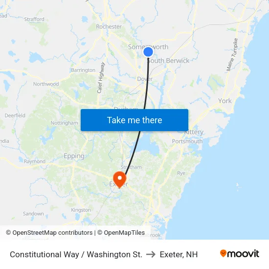 Constitutional Way / Washington St. to Exeter, NH map