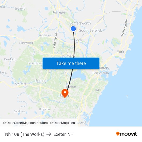 Nh 108 (The Works) to Exeter, NH map