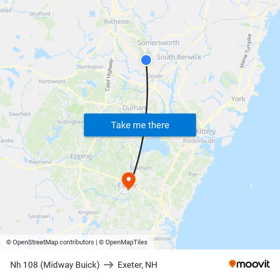 Nh 108 (Midway Buick) to Exeter, NH map