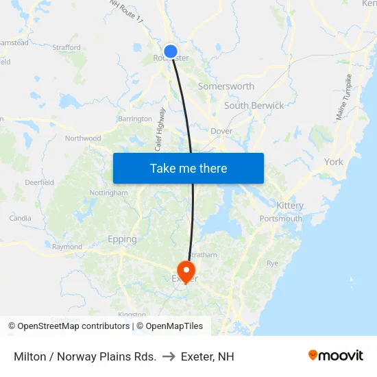 Milton / Norway Plains Rds. to Exeter, NH map