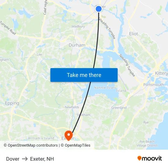 Dover to Exeter, NH map