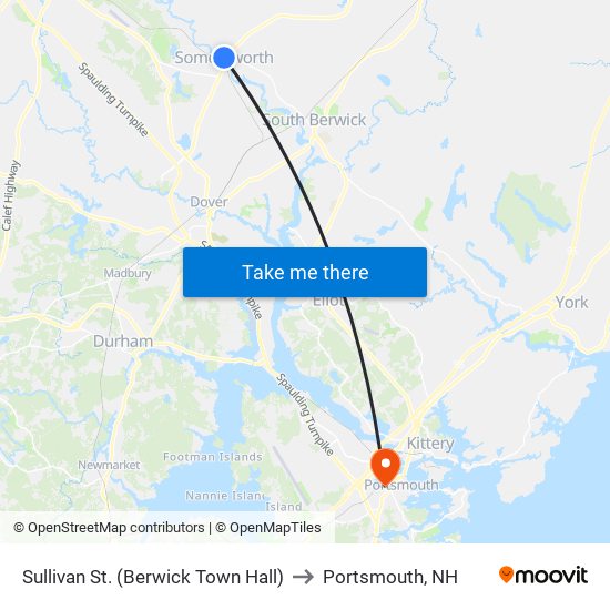 Sullivan St. (Berwick Town Hall) to Portsmouth, NH map
