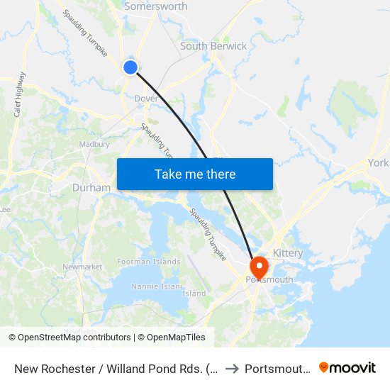 New Rochester / Willand Pond Rds. (Applebee'S) to Portsmouth, NH map