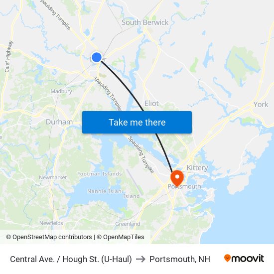 Central Ave. / Hough St. (U-Haul) to Portsmouth, NH map