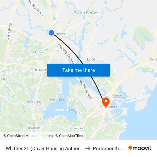 Whittier St. (Dover Housing Authority) to Portsmouth, NH map