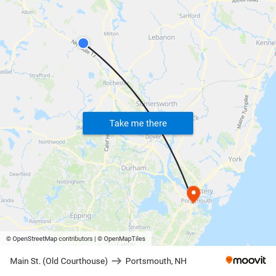 Main St. (Old Courthouse) to Portsmouth, NH map
