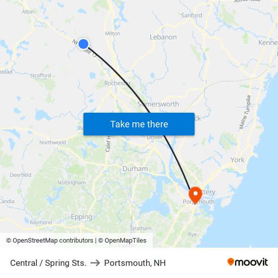 Central / Spring Sts. to Portsmouth, NH map