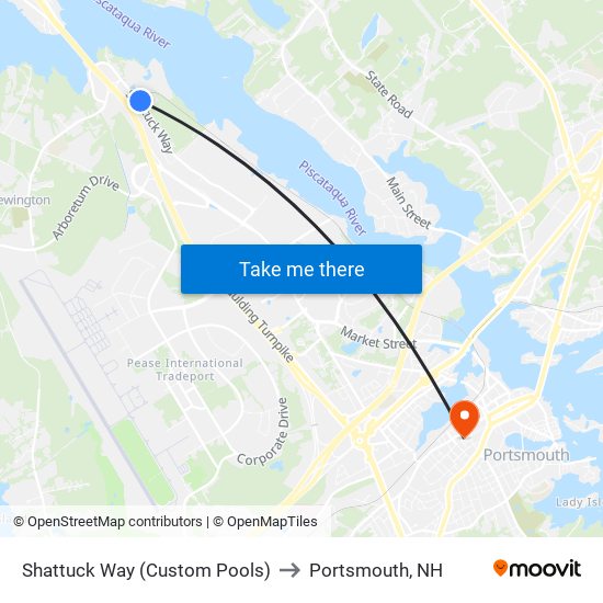 Shattuck Way (Custom Pools) to Portsmouth, NH map