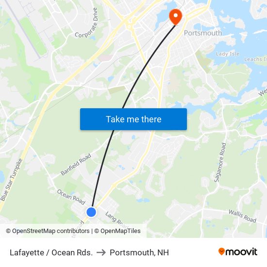 Lafayette / Ocean Rds. to Portsmouth, NH map