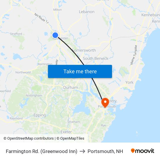 Farmington Rd. (Greenwood Inn) to Portsmouth, NH map