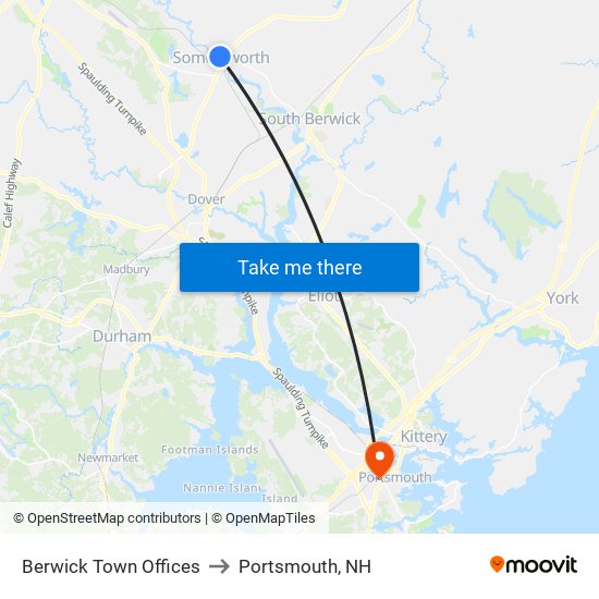 Berwick Town Offices to Portsmouth, NH map
