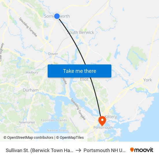 Sullivan St. (Berwick Town Hall) to Portsmouth NH USA map