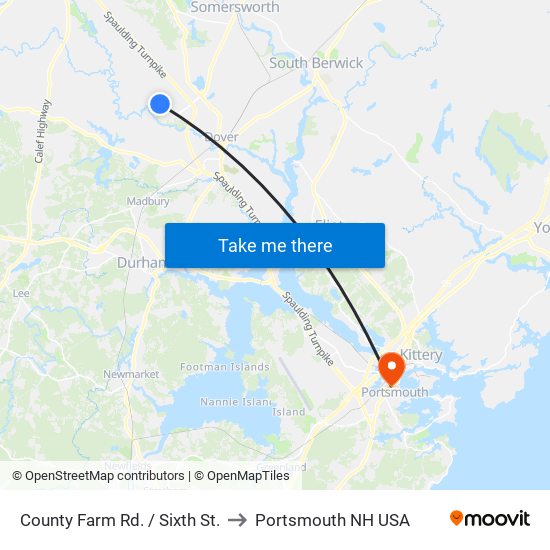 County Farm Rd. / Sixth St. to Portsmouth NH USA map