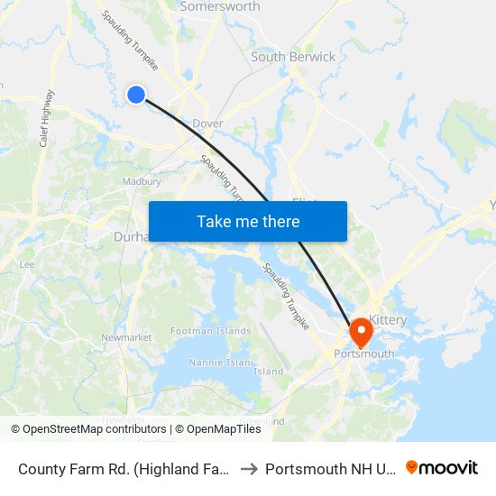 County Farm Rd. (Highland Farm) to Portsmouth NH USA map