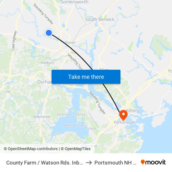 County Farm / Watson Rds. Inbound to Portsmouth NH USA map