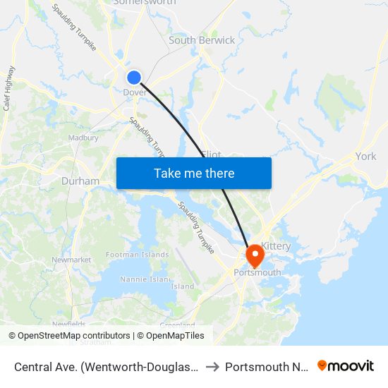 Central Ave. (Wentworth-Douglass Hospital) to Portsmouth NH USA map