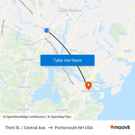 Third St. / Central Ave. to Portsmouth NH USA map