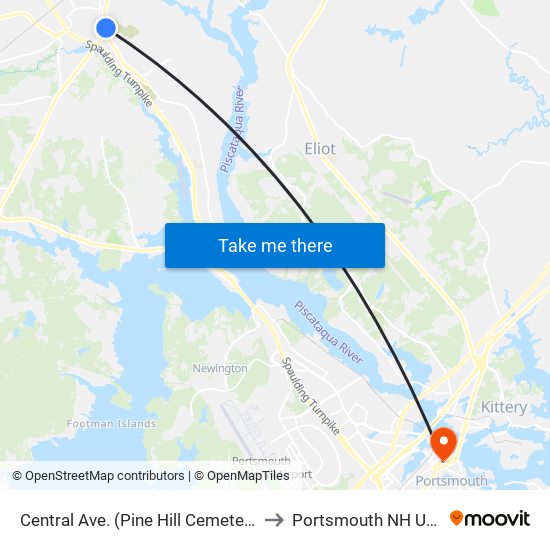 Central Ave. (Pine Hill Cemetery) to Portsmouth NH USA map