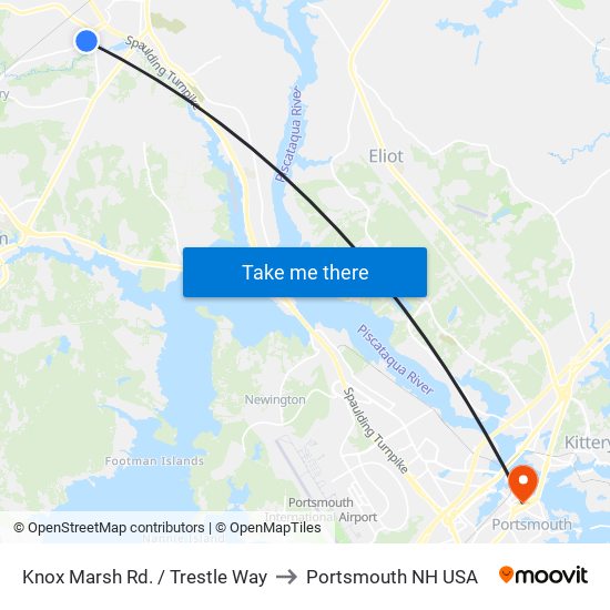 Knox Marsh Rd. / Trestle Way to Portsmouth NH USA map