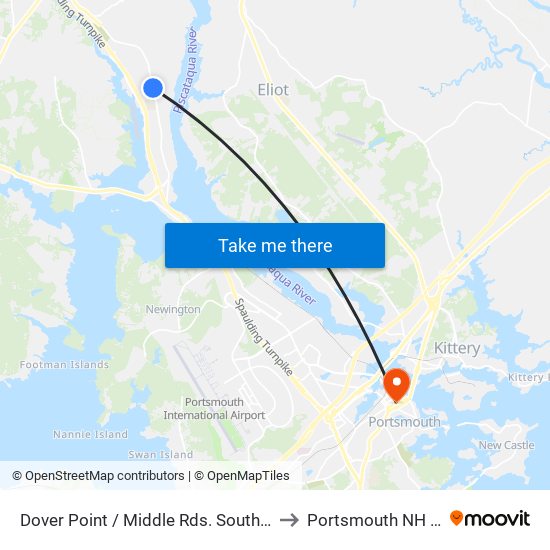 Dover Point / Middle Rds. Southbound to Portsmouth NH USA map