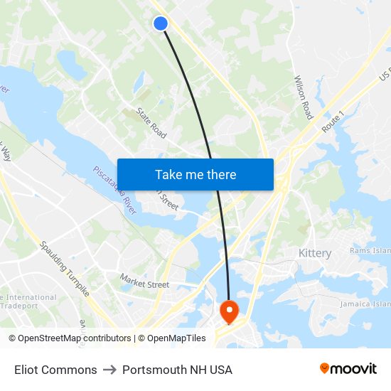 Eliot Commons to Portsmouth NH USA map