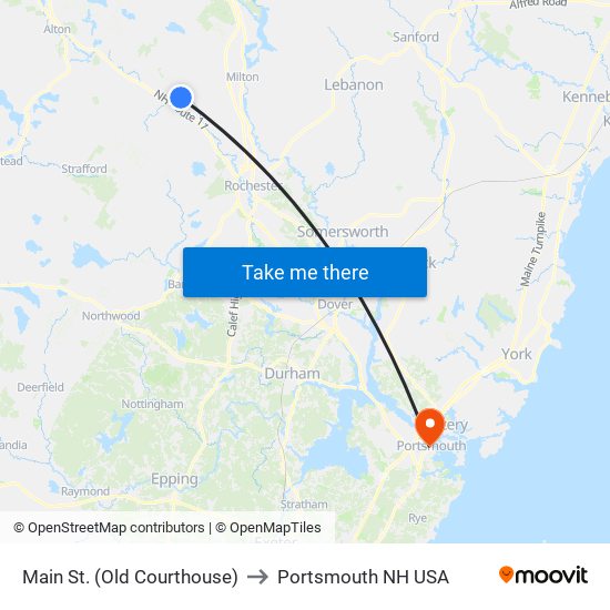 Main St. (Old Courthouse) to Portsmouth NH USA map