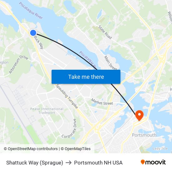 Shattuck Way (Sprague) to Portsmouth NH USA map