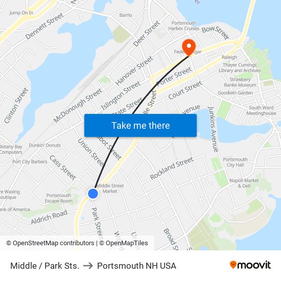 Middle / Park Sts. to Portsmouth NH USA map