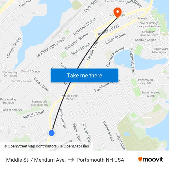 Middle St. / Mendum Ave. to Portsmouth NH USA map