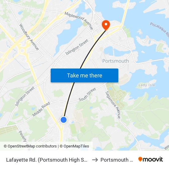 Lafayette Rd. (Portsmouth High School) Inbound to Portsmouth NH USA map