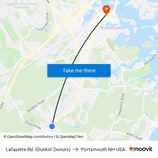 Lafayette Rd. (Dunkin' Donuts) to Portsmouth NH USA map