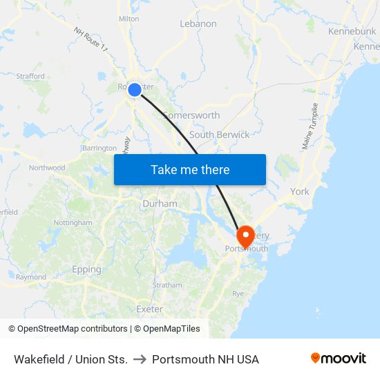 Wakefield / Union Sts. to Portsmouth NH USA map