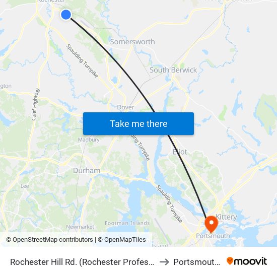 Rochester Hill Rd. (Rochester Professional Park) Northbound to Portsmouth NH USA map