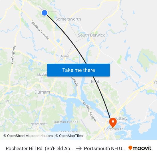 Rochester Hill Rd. (So'Field Apts.) to Portsmouth NH USA map