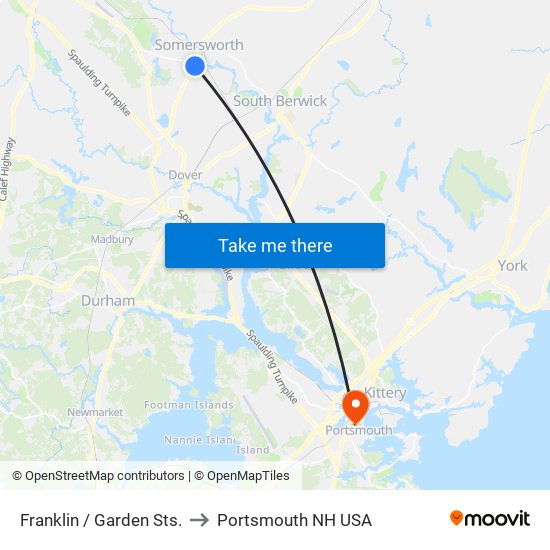 Franklin / Garden Sts. to Portsmouth NH USA map