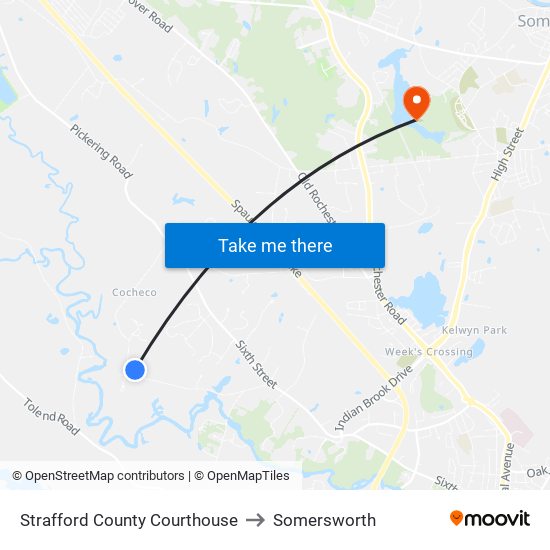 Strafford County Courthouse to Somersworth map