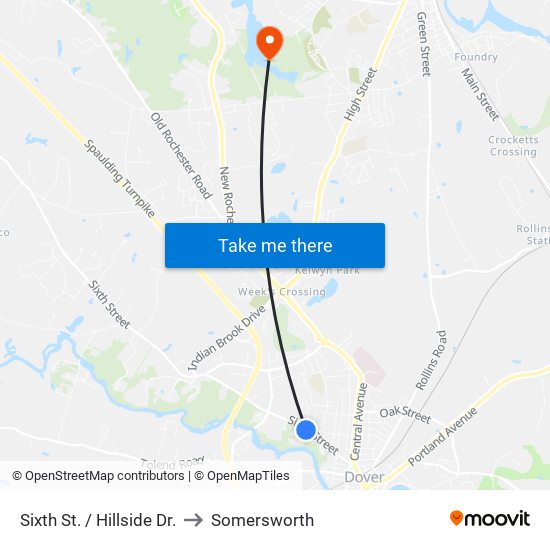 Sixth St. / Hillside Dr. to Somersworth map