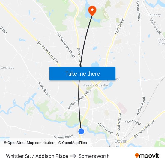 Whittier St. / Addison Place to Somersworth map