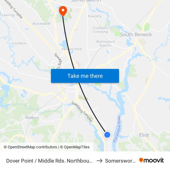 Dover Point / Middle Rds. Northbound to Somersworth map