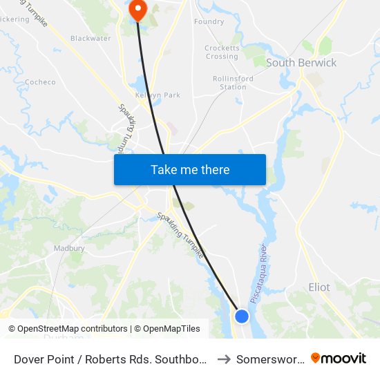 Dover Point / Roberts Rds. Southbound to Somersworth map