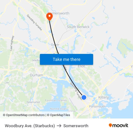 Woodbury Ave. (Starbucks) to Somersworth map