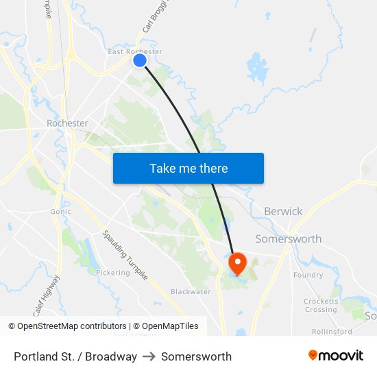 Portland St. / Broadway to Somersworth map