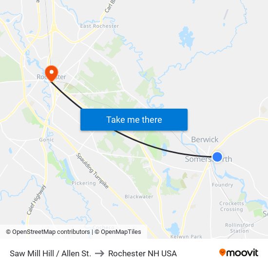 Saw Mill Hill / Allen St. to Rochester NH USA map