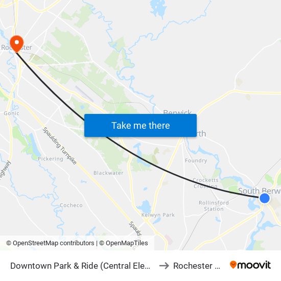 Downtown Park & Ride (Central Elementary School) to Rochester NH USA map