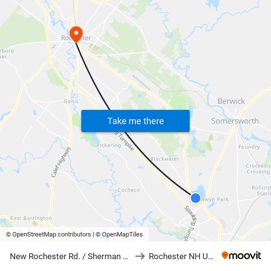 New Rochester Rd. / Sherman St. to Rochester NH USA map