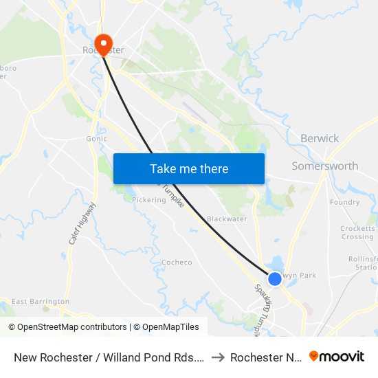 New Rochester / Willand Pond Rds. (Applebee'S) to Rochester NH USA map