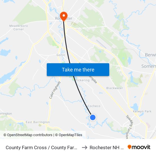 County Farm Cross / County Farm Rds. to Rochester NH USA map