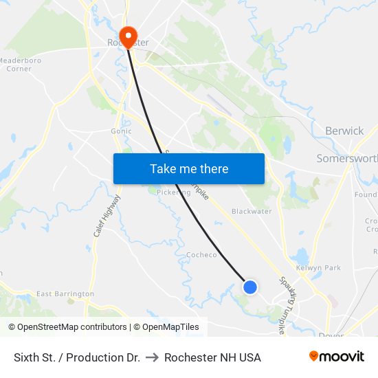 Sixth St. / Production Dr. to Rochester NH USA map