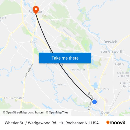 Whittier St. / Wedgewood Rd. to Rochester NH USA map