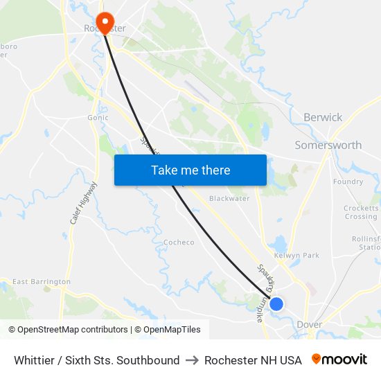 Whittier / Sixth Sts. Southbound to Rochester NH USA map
